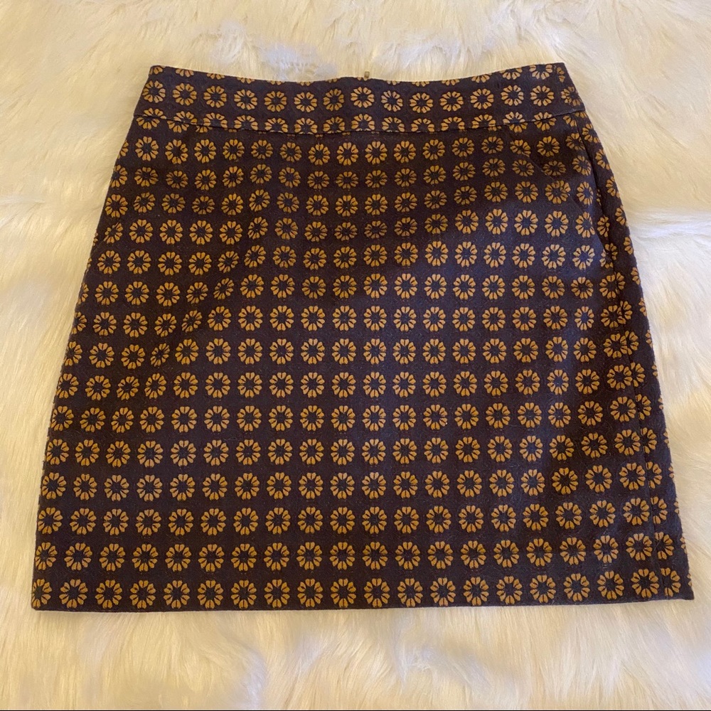 Loft Skirt - Maroon Navy Gold Flower Pattern